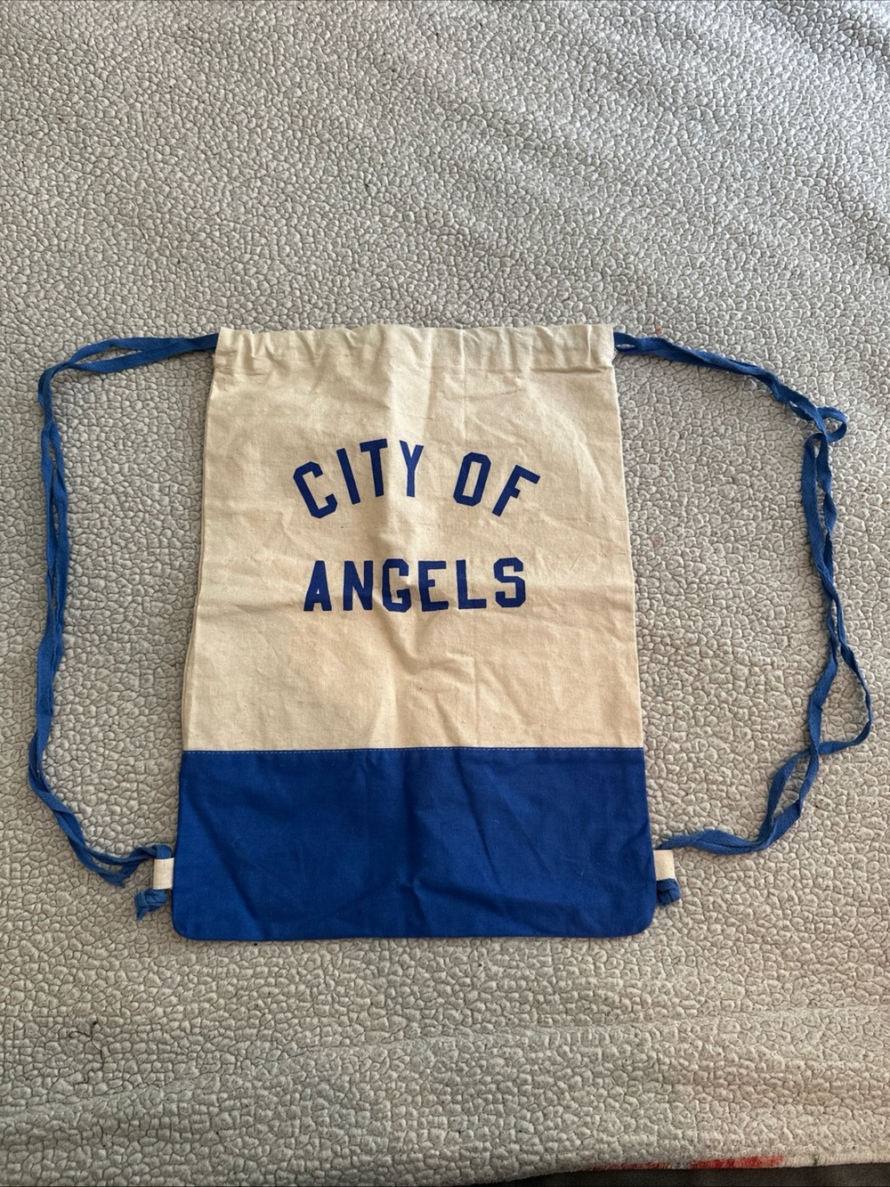 City of Angels Canvas Drawstring Bag in Blue and Cream